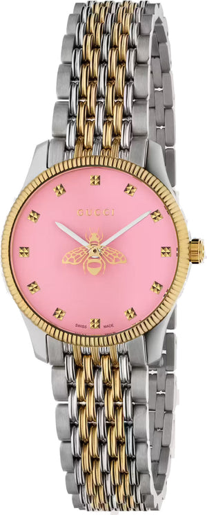 Gucci G Timeless Quartz Pink Dial Two Tone Steel Strap Watch For Women - YA1265030 Authentic Buy Shop Now