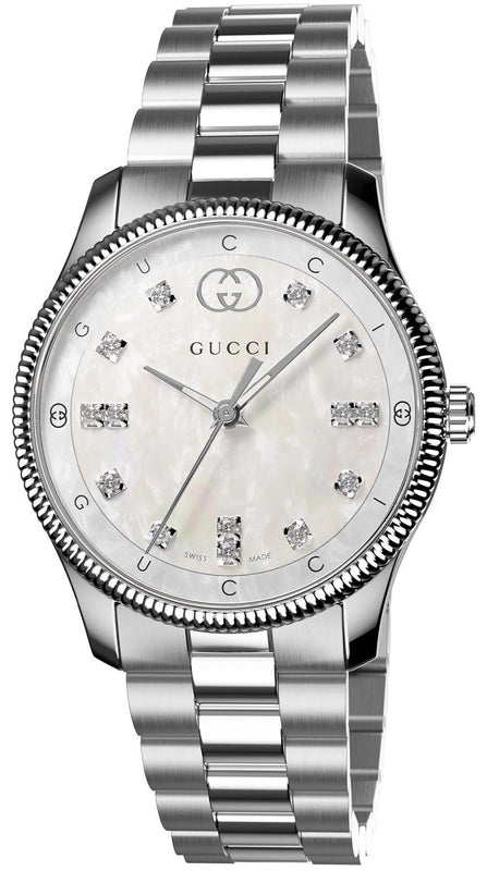 Gucci G Timeless Diamonds White Dial Silver Steel Strap Watch for Women - YA1265064 Authentic Buy Shop Now