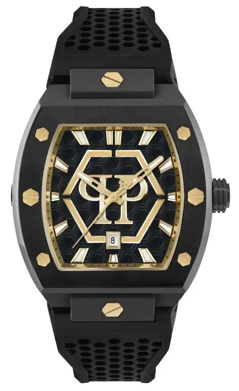 Philipp Plein Hexagon Phantom Black Dial Black Silicone Strap Watch For Men- PWPUA0224 Authentic Buy Shop Now