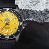 Breitling Superocean Automatic 46mm Yellow Dial Black Rubber Strap Watch for Men - M17368D71I1S1 Authentic Buy Shop Now