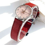 Gucci G Timeless Quartz Diamonds Pink Dial Red Leather Strap Watch For Women - YA1265017 Authentic Buy Shop Now