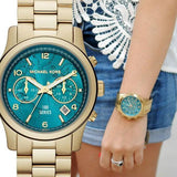 Michael Kors Runway Hunger Stop100 Series Blue Dial Gold Steel Strap Watch for Women - MK5815 Authentic Buy Shop Now