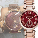 Michael Kors Skylar Maroon Dial Rose Gold Steel Strap Watch for Women - MK6086 Authentic Buy Shop Now