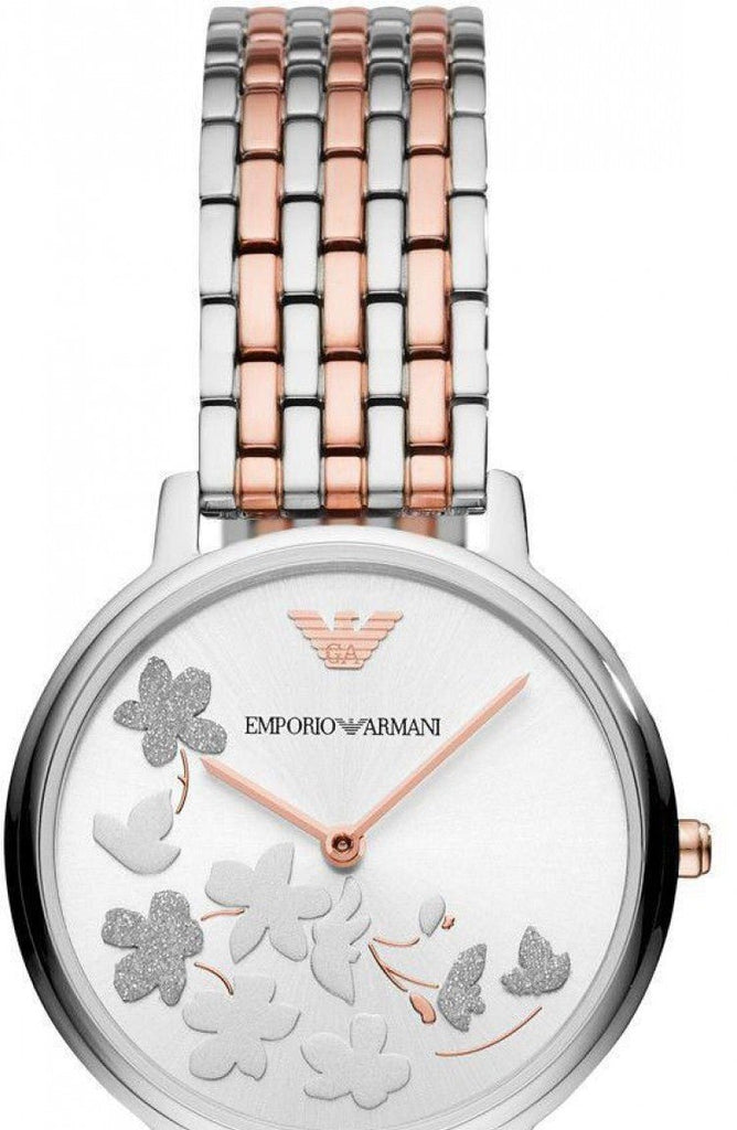 Emporio Armani Silver Sunray Dial Two Tone Steel Strap Watch For Women - AR11113 Authentic Buy Shop Now