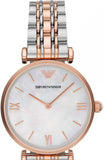 Emporio Armani T Bar Gianni Classic Mother Of Pearl Dial Two Tone Steel Strap Watch For Women - AR1683 Authentic Buy Shop Now