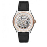 Emporio Armani Zeta Skeleton Automatic Silver Dial Black Leather Strap Watch For Men - AR60018 Authentic Buy Shop Now
