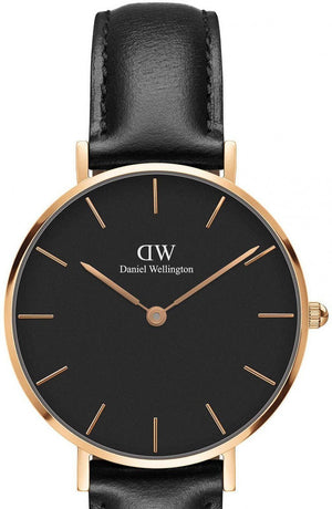 Daniel Wellington Petite Sheffield Black Dial Black Leather Strap Watch For Women - DW00100168 Authentic Buy Shop Now