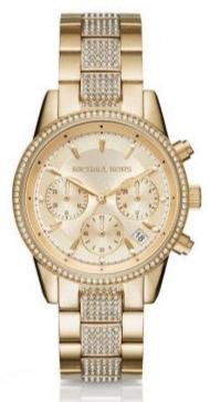 Michael Kors Ritz Chronograph Gold Dial Gold Steel Strap Watch For Women - MK6484 Authentic Buy Shop Now