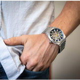Fossil Everett Automatic Skeleton Blue Dial Silver Steel Strap Watch for Men - ME3220 Authentic Buy Shop Now