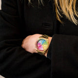 Guess Confetti Chronograph Rainbow Dial Gold Steel Strap Watch For Women - GW0483L4 Authentic Buy Shop Now