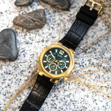 Guess Edge Chronograph Green Dial Black Leather Strap Watch For Men - GW0492G3 Authentic Buy Shop Now