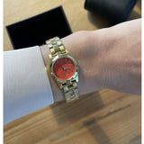 Marc Jacobs Henry Dinky Red Dial Gold Steel Strap Watch for Women - MBM3202 Authentic Buy Shop Now