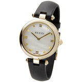 Gucci Diamantissima Quartz Mother of Pearl Dial Black Leather Strap Watch for Women - YA141404 Authentic Buy Shop Now