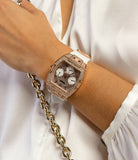 Guess Raven Diamonds Rose Gold Dial White Silicone Strap Watch for Women - GW0105L3 Authentic Buy Shop Now