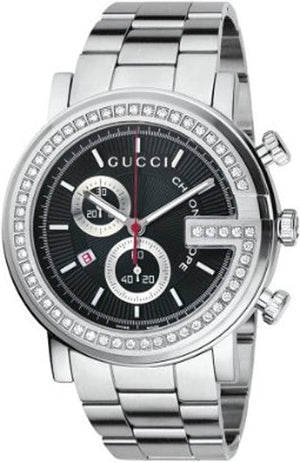 Gucci G Chrono Diamonds Black Dial Silver Steel Strap Watch For Men - YA101324 Authentic Buy Shop Now
