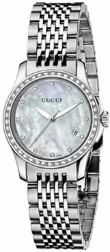 Gucci G Timeless Diamonds Mother of Pearl Dial Silver Mesh Bracelet Watch For Women - YA126508 Authentic Buy Shop Now