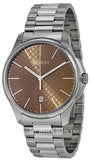Gucci G Timeless Quartz Brown Dial Silver Steel Strap Watch for Men - YA126317 Authentic Buy Shop Now
