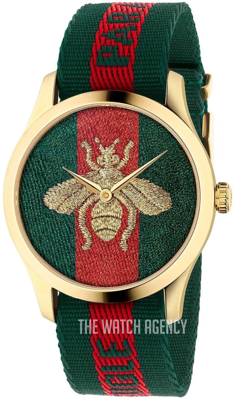 Gucci G Timeless Quartz Green & Red Dial Green & Red NATO Strap Watch For Men - YA126487A Authentic Buy Shop Now