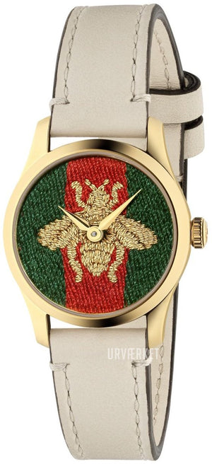 Gucci G Timeless Quartz Red & Green Dial Beige Leather Strap Watch For Women - YA1265009 Authentic Buy Shop Now