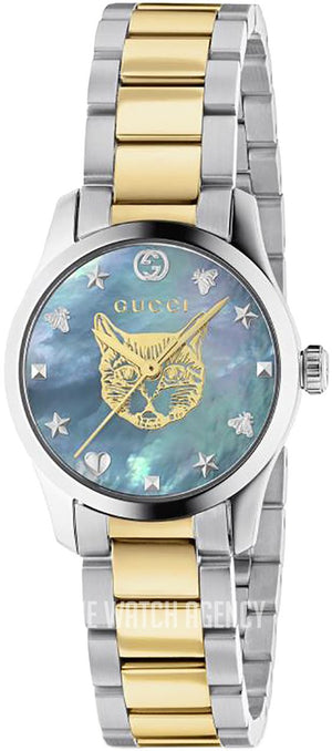 Gucci G Timeless Quartz Mother of Pearl Blue Dial Two Tone Steel Strap Watch For Women - YA1265011 Authentic Buy Shop Now
