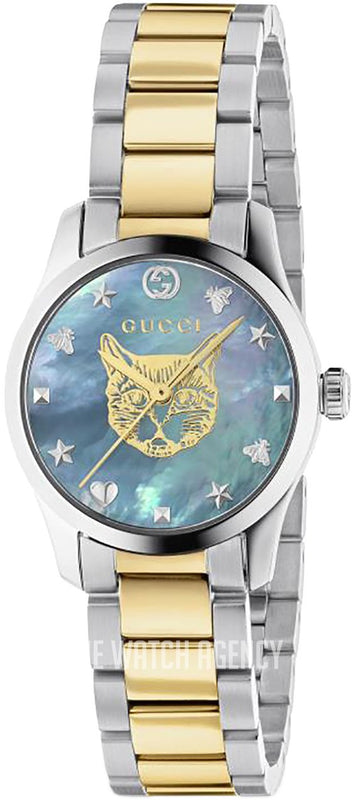 Gucci G Timeless Quartz Mother of Pearl Blue Dial Two Tone Steel Strap Watch For Women - YA1265011 Authentic Buy Shop Now