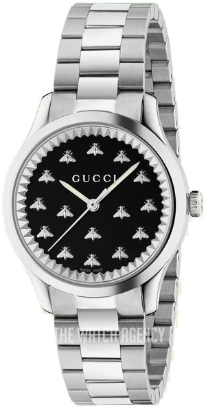 Gucci G Timeless Quartz Black Dial Silver Steel Strap Watch for Women - YA1265034 Authentic Buy Shop Now