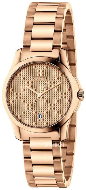 Gucci G Timeless Quartz Rose Gold Dial Rose Gold Steel Strap Watch For Women - YA126567 Authentic Buy Shop Now