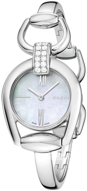 Gucci Horsebit Collection Diamonds Mother of Pearl White Dial Silver Steel Strap Watch For Women - YA139504 Authentic Buy Shop Now