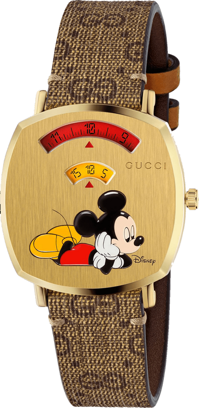 Gucci Grip Disney Mickey Mouse Gold Dial Brown Leather Strap Watch For Women - YA157420 Authentic Buy Shop Now