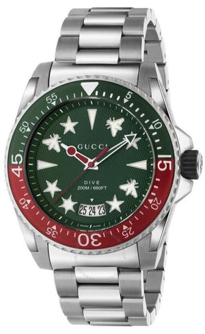Gucci Dive Quartz Green Dial Silver Steel Strap Watch For Men - YA136222 Authentic Buy Shop Now