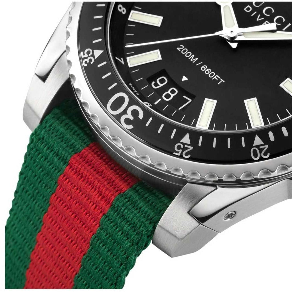 Gucci Dive Black Dial Two Tone NATO Strap Watch For Men - YA136206 Authentic Buy Shop Now