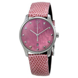 Gucci G-Timeless Pink Mother of Pearl Dial Pink Leather Strap Watch For Women - YA126586 Authentic Buy Shop Now