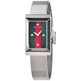 Gucci G Frame Red and Green Dial Silver Mesh Bracelet Watch For Women - YA147401 Authentic Buy Shop Now