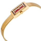 Gucci G Frame Quartz Diamonds White Red Blue Dial Gold Mesh Bracelet Watch For Women - YA147511 Authentic Buy Shop Now