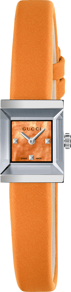 Gucci G-Frame Square Mother of Pearl Orange Dial Orange Leather Strap Watch For Women - YA128532 Authentic Buy Shop Now