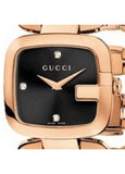 Gucci G Ladies Diamonds Black Dial Rose Gold Steel Strap Watch For Women - YA125512 Authentic Buy Shop Now
