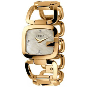 Gucci G Gucci Diamonds Mother of Pearl Dial Yellow Gold Steel Strap Watch For Women - YA125513 Authentic Buy Shop Now