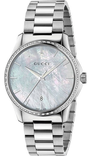 Gucci G Timeless Mother of Pearl White Dial Silver Steel Strap Watch For Women - YA126444 Authentic Buy Shop Now