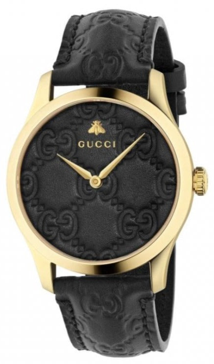 Gucci G Timeless Quartz Black Dial Black Leather Strap Watch For Women - YA1264034A Authentic Buy Shop Now