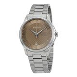 Gucci G Timeless Brown Dial Silver Steel Strap Watch For Men - YA126445 Authentic Buy Shop Now