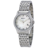 Gucci G Timeless Diamonds Mother of Pearl Dial Silver Steel Strap Watch For Women - YA126506 Authentic Buy Shop Now