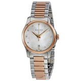 Gucci G Timeless Diamonds Mother of Pearl Dial Two Tone Steel Strap Watch For Women - YA126544 Authentic Buy Shop Now