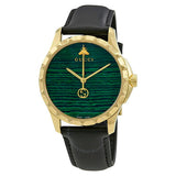 Gucci Le Marche Des Merveilles Quartz Green Dial Black Leather Strap Watch For Women - YA126463 Authentic Buy Shop Now