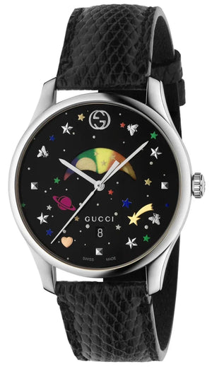 Gucci G-Timeless Moonphase Black Dial Black Leather Strap Watch For Men - YA1264045 Authentic Buy Shop Now