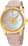 Gucci G Timeless Skeleton 16K Gold Mother of Pearl Dial Pink Leather Strap Watch For Women - YA1264110 Authentic Buy Shop Now