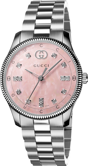 Gucci G Timeless Diamonds Mother of Pearl Pink Dial Silver Steel Strap Watch for Women - YA1265062 Authentic Buy Shop Now