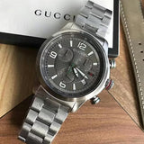 Gucci G Timeless Chronograph Grey Dial Silver Steel Strap Watch For Men - YA126238 Authentic Buy Shop Now