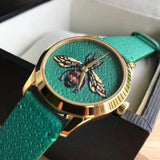 Gucci G Timeless Bee Green Dial Green Leather Strap Watch For Women - YA1264065 Authentic Buy Shop Now