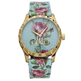 Gucci G Timeless Floral Turquoise Dial Turquoise Leather Strap Watch For Women - YA1264085 Authentic Buy Shop Now