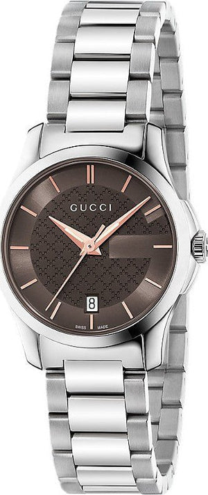 Gucci G Timeless Brown Dial Silver Steel Strap Watch For Women - YA126529 Authentic Buy Shop Now